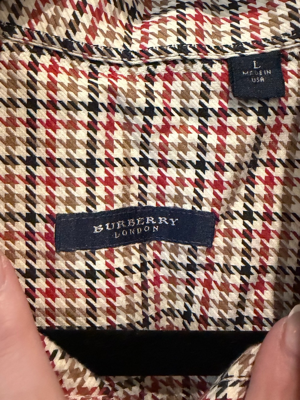 Burberry Vintage Checked Houndstooth Button-Up Shirt Sz Large EUC Preppy Luxury - Picture 5 of 11
